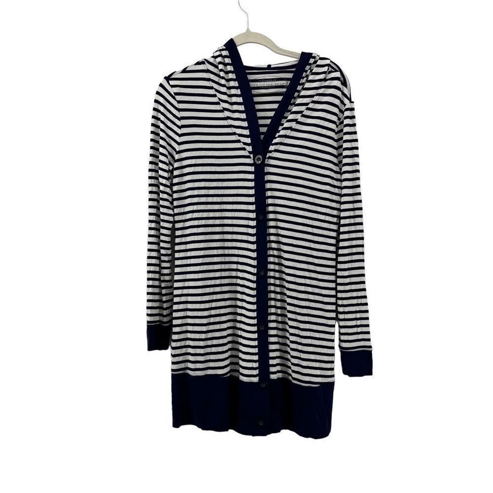 Soma Striped Hooded Cardigan Duster Button Front‎ Lightweight Nautical Coastal S
